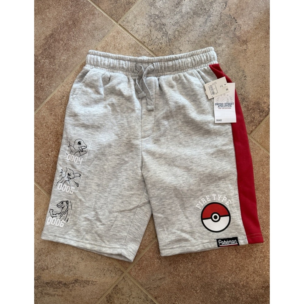Poke'mon Boy's Fire Type Fleece Shorts ~ Heather Gray Sz. XL NWT
